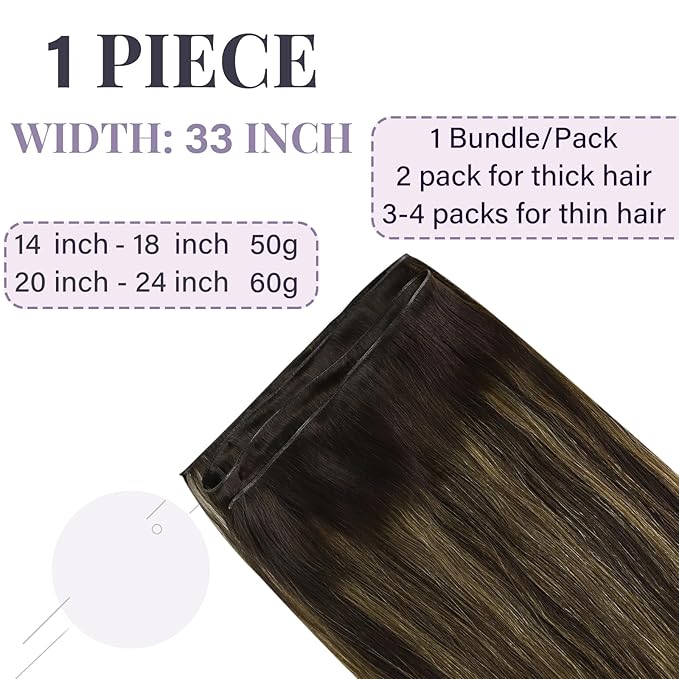 Fshine Genius Weft Hair Extensions Brown Balayage Human Hair 18 inch Sew in Dark Brown to Light Brown and Medium Brown Genius Weft Full Head 50 Grams