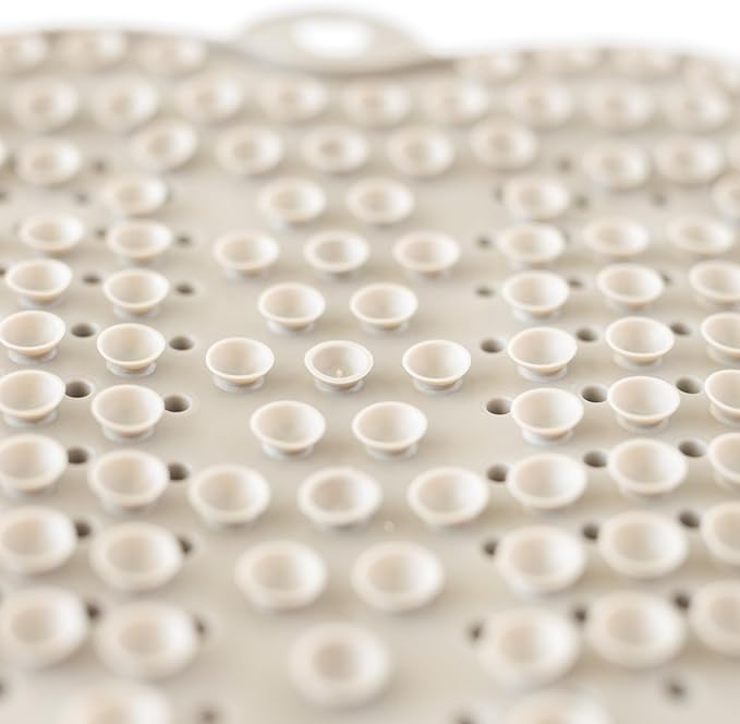 Foot Scrubber Mat with Suction Cups - Silicone Body Scrubber for Back or Feet, Ivory Shower Mat for Ground or Wall, Valentines Day Gifts for Men or Women, 11 x 11 inches (Mocha)