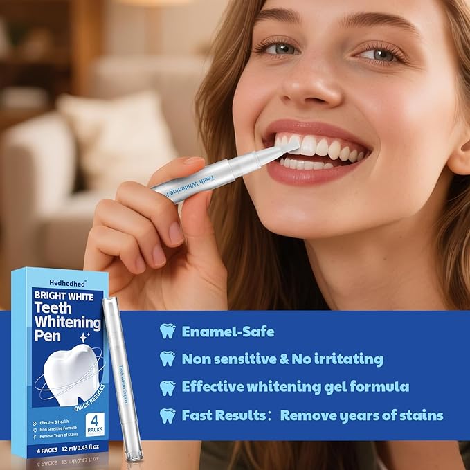 Teeth Whitening Pen - Effective Stain Removal Teeth Whitening Gel Kit, Pro No Sensitivity Teeth Whitener for Bright White, Travel-Friendly, Mint (0.11 Fl Oz (Pack of 4))