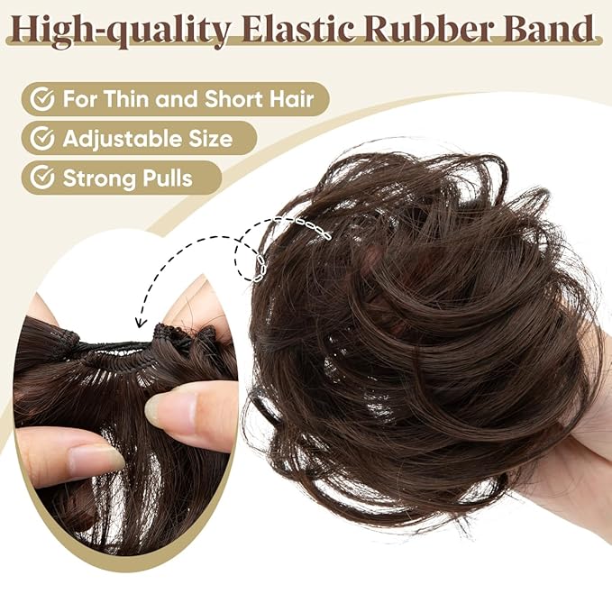 CJL HAIR 2PCs Small Cute Messy Bun Hair Piece for Thin Hair Women Mini Synthetic Curly Bun Scrunchies Updo Hairpieces Sunny Blonde