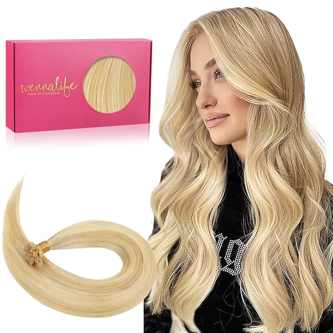 WENNALIFE U Tip Hair Extensions Human Hair, 50g 50s 22 Inch Light Blonde Highlighted Golden Blonde Remy Hair Extensions K Tip Hair Extension Real Human Hair Invisible Straight Keratin Hair Extensions
