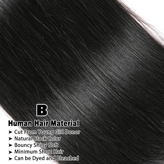 Brazilian Straight Bundles Human Hair 22 24 26 Inch, 12A Grade, 100% Unprocessed Virgin Human Hair Extensions, Natural Black (22-26)