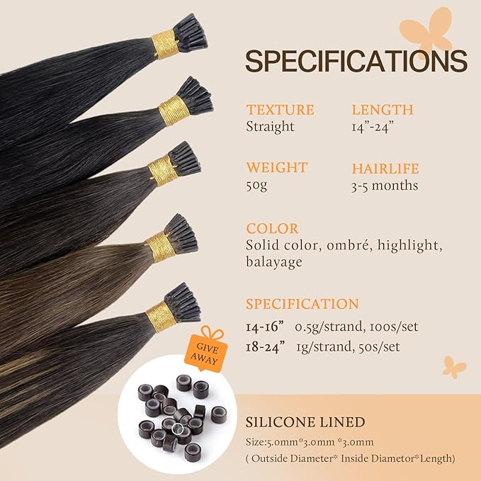 DOORES I Tip Hair Extensions Real Hair, Balayage Walnut Brown to Ash Brown and Bleach Blonde 14 Inch 50g/100s, Invisable I Tip Remy Hair Extensions for Short Hair
