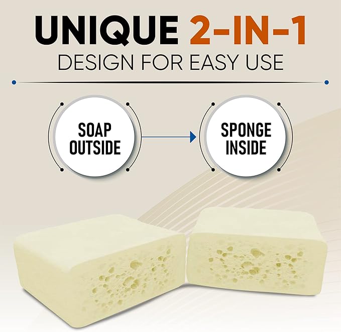 T.Taio Esponjabon Mother of Pearl Soap Sponge - Revitalizing Shower Scrubber for Bath Wash & Oil Removal - Bathroom Essentials with Fresh Scents - Oat with Mini
