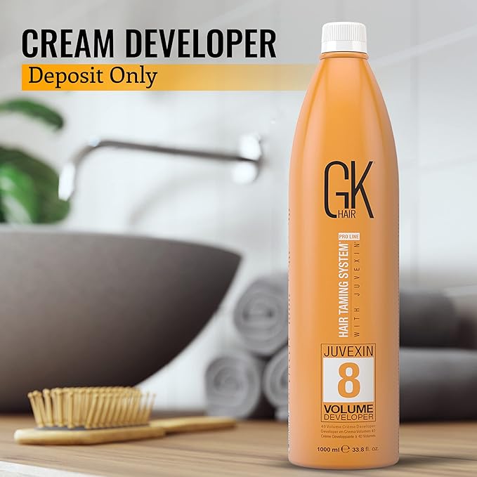 Global Keratin GK HAIR Professional Hair Creme 8 Volume Developer 33.8 Fl Oz for Hair Coloring Bleach - High-Performance Long Lasting Semi-Permanent Hair Color Toner Dye