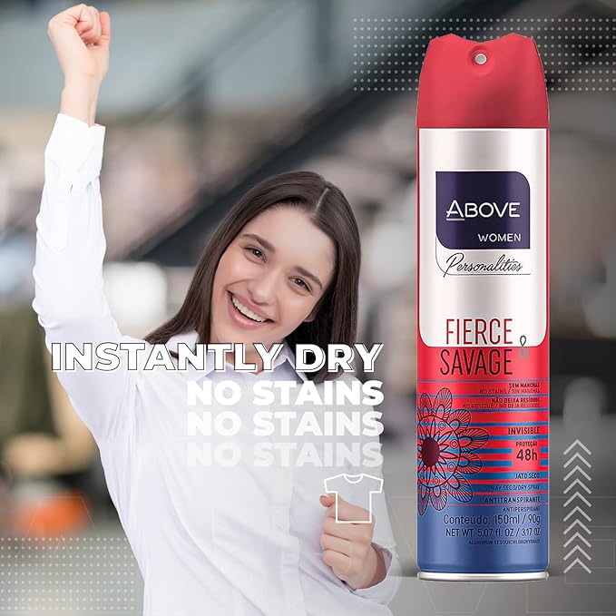 ABOVE Fierce and Savage - 48 Hours Personalities Antiperspirant Deodorant Set for Women - Notes of Pink Pepper and Jasmine - Dry Spray Protects Against Sweat and Body Odor - Alcohol Free - 4 pc