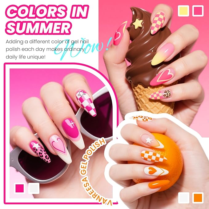 VANREESA 48 Pcs Gel Nail Polish Set 42 Colors Spring Summer Fall Winter Gel Polish with 2 Pcs Base Coat Glossy & Matte & Silver & Golden Top Coat Nail Kit Gifts for Women Girls Nail Art Salon at Home