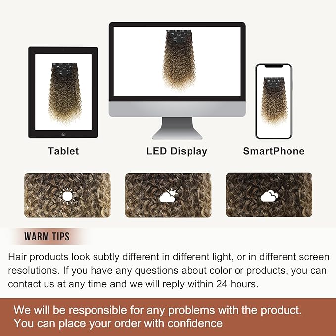 Clip in Hair Extensions, FLUFYMOOZ 4PC 100％ Pure Protein Silk Hair Extensions Long Soft Natural Hairpiece 20 Inch Curly Hair Extension for Women (Dark Brown to Medium Brown Light Roots)
