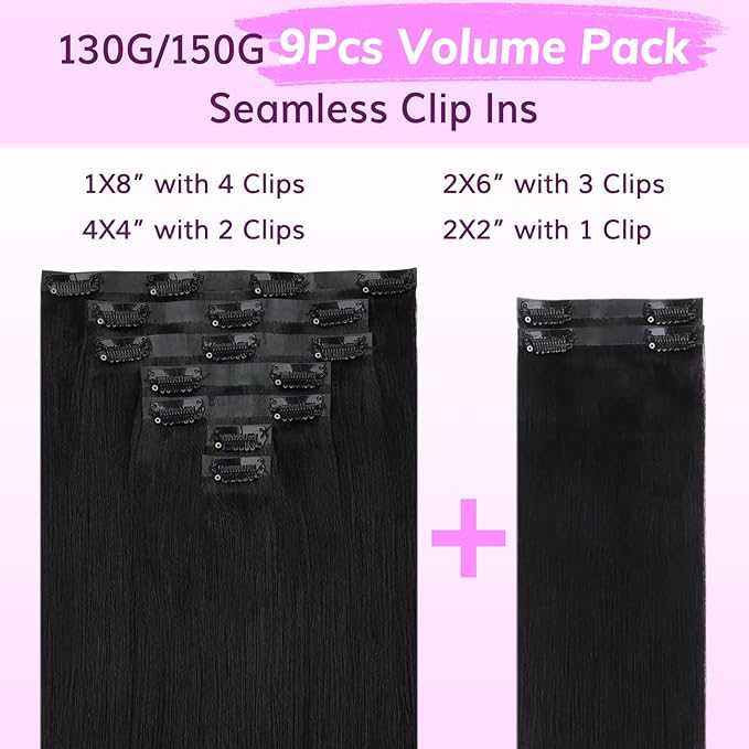 IDN BEAUTY Seamless Clip In Hair Extensions Human Hair, Yaki Straight 22 Inch 150g 9pcs Natural Black Remy Virgin Human Hair Seamless Clip Ins For Black Women PU Weft Invisible Edge