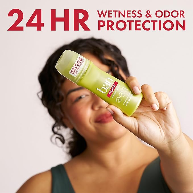 Ban Invisible Roll-on Antiperspirant Deodorant for Women and Men, 24-hour Underarm Odor & Sweat Protection, Regular Scent, 3.5 Oz, Pack of 4