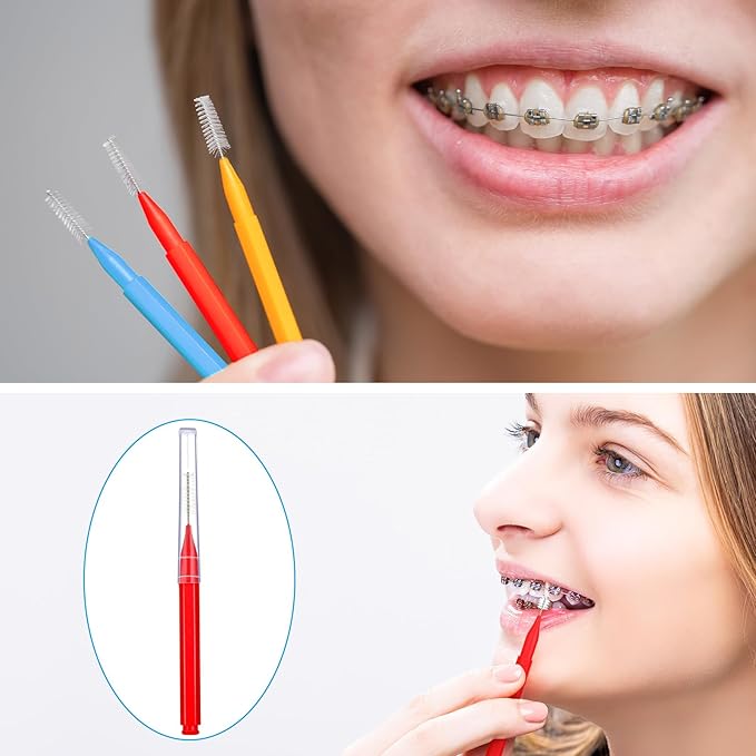 Patelai 100 Pieces Braces Brush for Cleaner Interdental Brush Toothpick Dental Tooth Flossing Head Oral Dental Hygiene Flosser Toothpick Cleaners Tooth Tool(Delicate Colors,Plenty Sizes)
