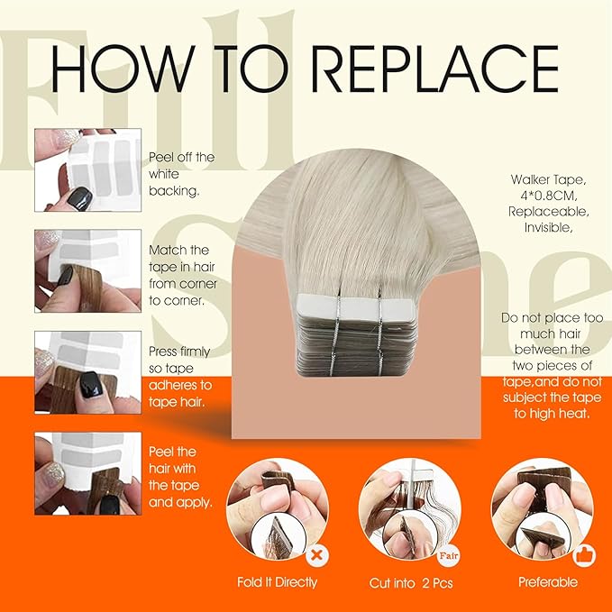 Full Shine White Blonde Human Hair Tape in Extensions Tape in Human Hair Extensions Invisible Skin Weft Natural Straight Extension Lightweight 22Inch Instant Volume Boost 50G 20Pcs