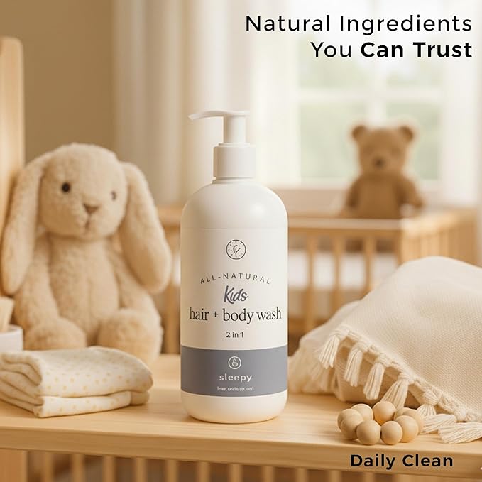 Rowe Casa Organics 2-in-1 Kids Hair & Body Wash with Therapeutic Essential Oils – Sleepy Kids Shampoo & Body Wash with Floral, Relaxing & Calming scent – 16 Fl. Oz