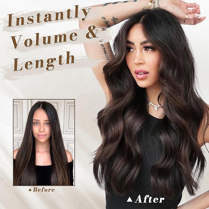 BARSDAR Long Wavy Clip in Hair Extensions - 20 Inch Brown Hair Extensions Clip in for Women - 5PCs Thick Soft Synthetic Loose Wavy Hairpieces Daily Party Halloween – Brown