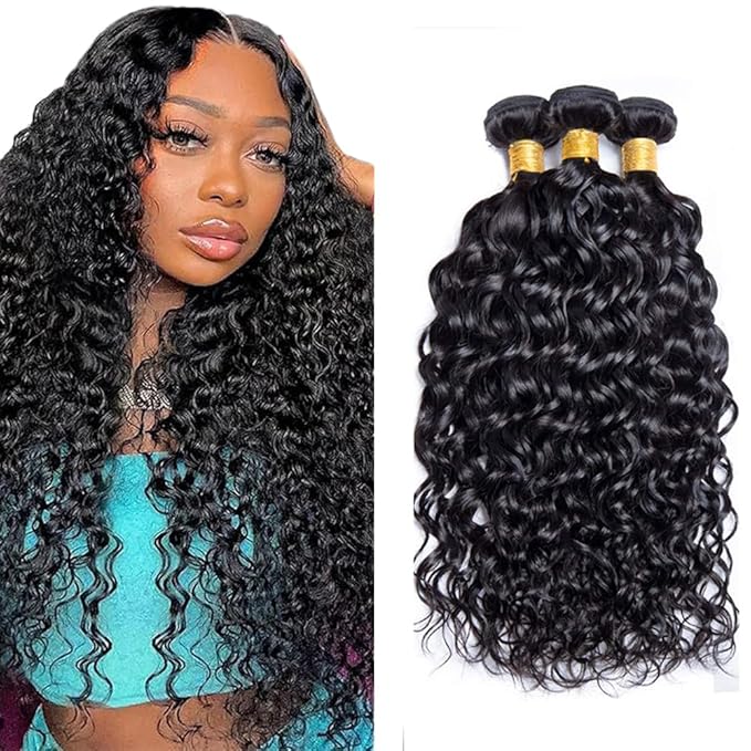 28 30 32 Inch Wat and Wavy Bundles Human Hair Unprocessed Brazilian Virgin Hair 16 18 20 Inch 150g/3 Bundles Water Wave Human Hair Bundle Natural Black