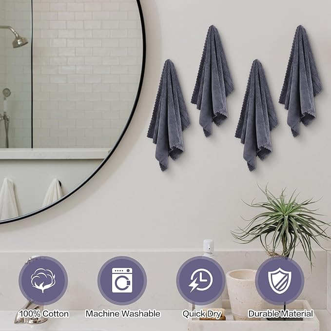 4 Pack Hand Towels, Microfiber Coral Velvet Highly Absorbent Towels for Bathroom, Gym, Shower, Hotel, and Spa, Quick Drying, 16 x 28 inches (Gray)