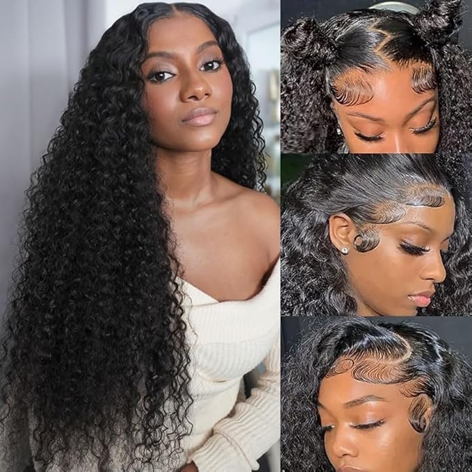 Deep Wave Lace Front Wigs Human Hair Pre Plucked 13x4 HD Lace Front Wigs For Black Women Brazilian Virgin Glueless Deep Curly Lace Frontal Wig Human Hair with Baby Hair 22 inch