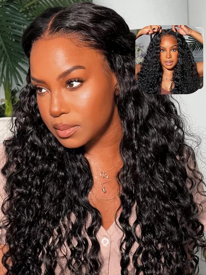 Julia Hair Water Wave 7x5 Bye Bye Knots Glueless Wig with Baby Hair HD Lace Pre Everything with Drawstring Wigs Human Hair Pre Plucked Pre Cut Bleached Knots Put on and Go Natural Hairline 26 Inch