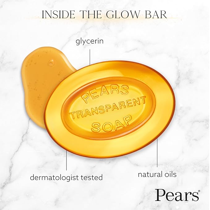 Pears Soap, Pure & Gentle with Natural Oils, 2-Pack – Transparent Amber Glycerin Soap for Pampered, Glowing Skin, 3.53 Oz Ea