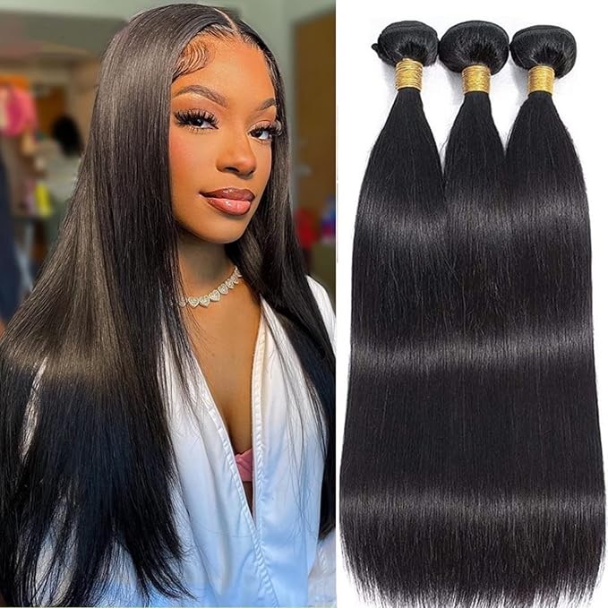Straight Bundles Human Hair Bundles 22 24 26 Inch Human Hair Bundles 12A Unprocessed Virgin Brazilian Hair Bundles 3 Bundles Human Hair Extensions Natural Color