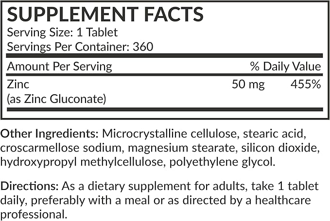 Futurebiotics Zinc 50 MG High Potency, 1 Year Supply - Non-GMO 360 Vegetarian Tablets