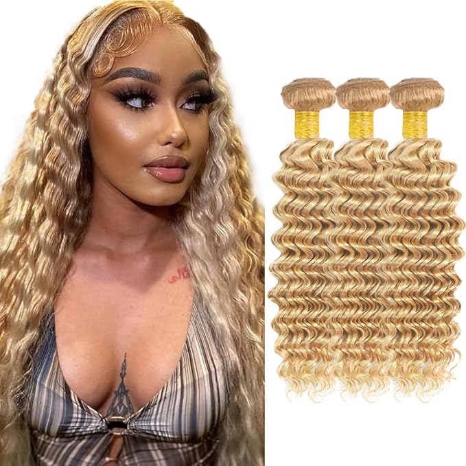 26 28 30 inch 613 Bundles Blonde Deep Wave Human Hair 3 Bundles P27/613 Bundle Human Hair #27 Wet and Wavy Bundle