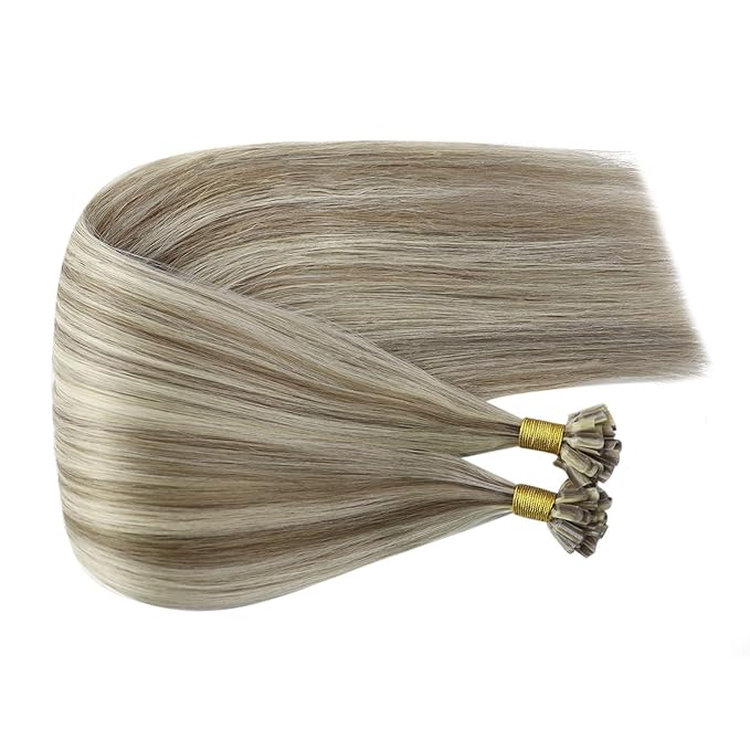 Fshine Nail Tip Real Human Hair Extensions Highlighted Light Brown With Platinum Blonde Remy Hair Extensions Keratin U Tip 18 Inch Pre Bonded Remy Hair Extensions Hot Fusion Hair Extensions 50g/50s