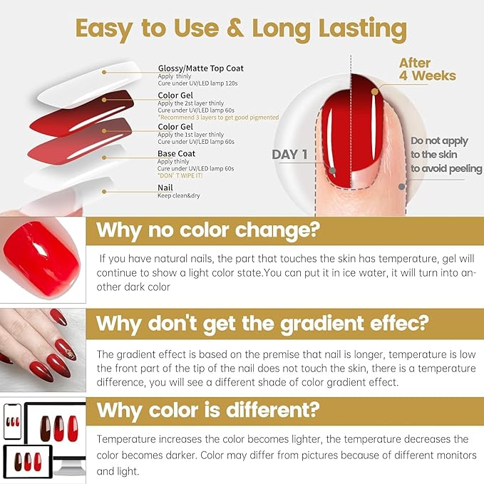 YTD Likomey Color Changing Gel Nail Polish 2 Pcs Set,15ml Red to Burgundy Red Pure Color and Brocade Glitter Kit,Thermal Ombre Change Colors Salon Manicure Fall Winter UV Nail Varnish,WB2-2