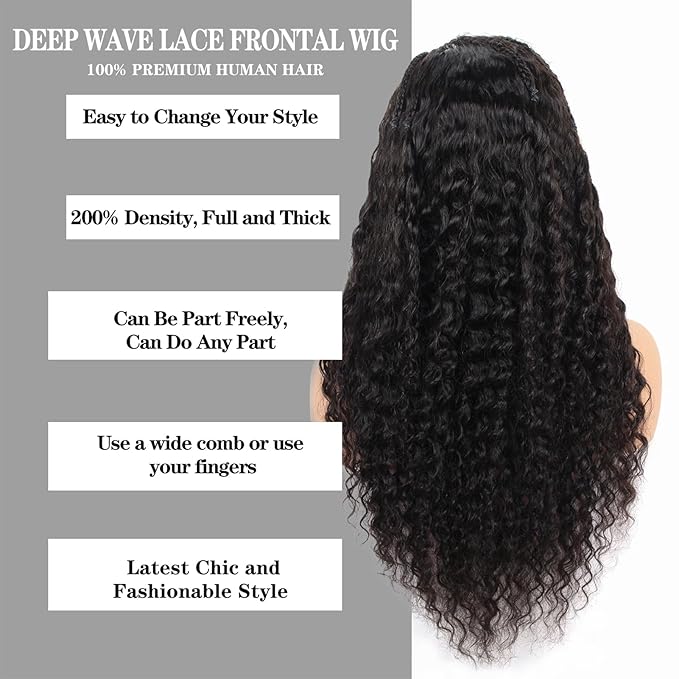 30 Inch Deep Wave Lace Front Wigs Human Hair 200% Density 13x4 HD Transparent Full Lace Frontal Wigs Human Hair 12A Deep Curly Glueless Wigs Human Hair Pre Plucked for Black Women 3X Longer Lifespan