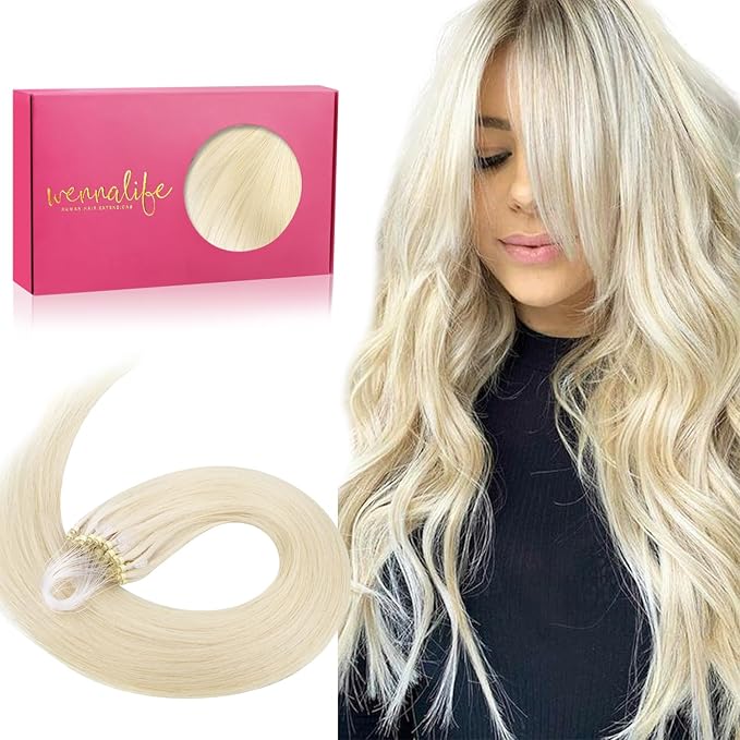 WENNALIFE Microlink Hair Extensions Human Hair, 50g 50s 16 Inch Platinum Blonde Remy Micro Bead Hair Extensions Real Human Hair Micro Link Micro Loop Micro Ring Hair Extensions Straight Microlinks