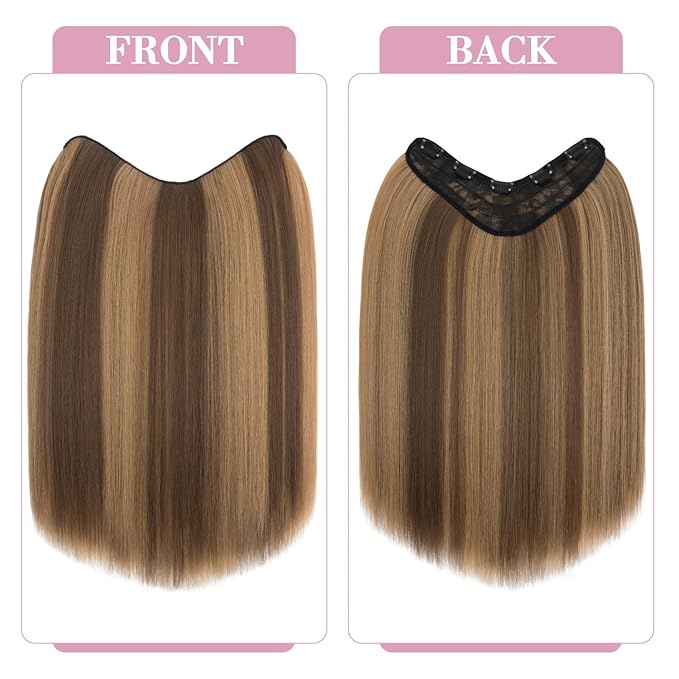 S-noilite One Piece Clip in Hair Extensions Balayage 18 Inch U-Shaped One Piece Weft Hair Extensions with 5 Clips Synthetic 3/4 Full Head Long Straight Clip in Hairpieces for Women,#10P26/27A
