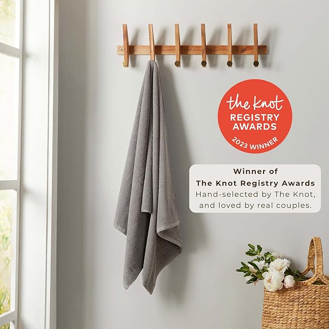 Great Bay Home 100% Cotton 4 Pack 54x27 Bath Towel Set - Absorbent, Quick-Drying, Durable Towels for Bathroom Decor - Low-Twist, Two-Ply Fibers (Dark Grey)
