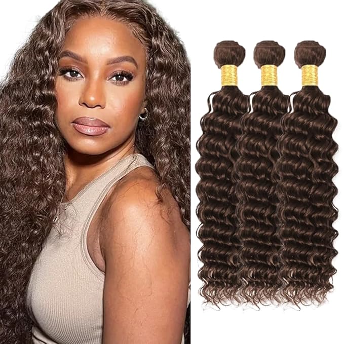 26 28 30 inch Dark Brown Bundles Human Hair #4 Deep Wave Bundle Chocolate Brown Human Hair Bundles #4 Wet and Wavy Bundle