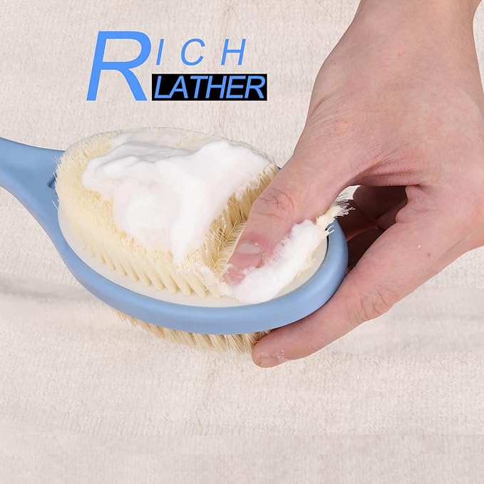 Shower Body Brush with Soft and Stiff Bristles,HONOMA Dual-Sided S Curved Long Handle Back Scrubber Body Exfoliator for Wet or Dry Bath Brushing(Blue)