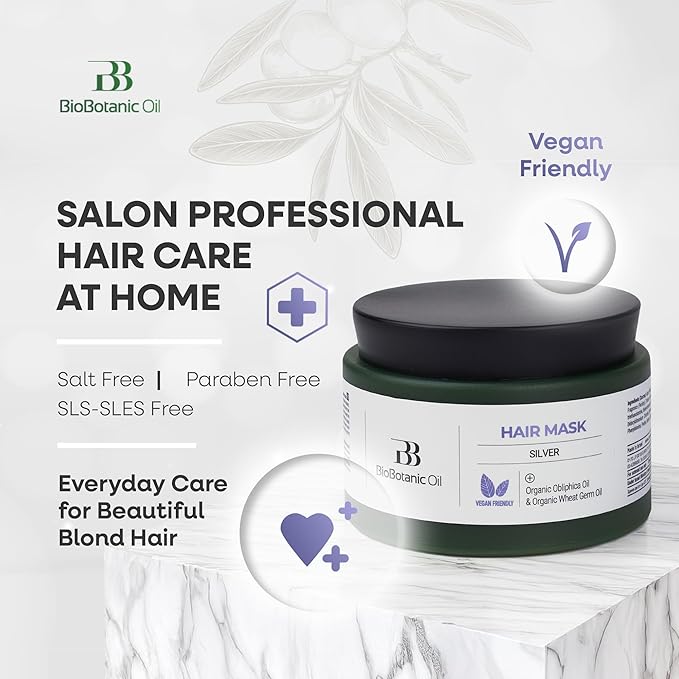 Bio Botanic Oil Hair Mask for Blonde & Bleached Hair | Deep Hydration & Anti-Brass Treatment | Enriched with Organic Wheat Germ & Obliphica Oil | Blue Pigment Formula | SLS-Free, Paraben-Free | 250ml