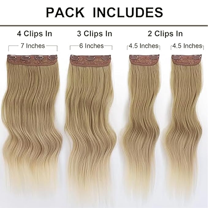 Vigorous Clip in Hair Extensions 20Inch Long Wavy Soft Synthetic Hair Extension 4Pcs Thick Hairpieces for Women（Brown Blonde Ombre