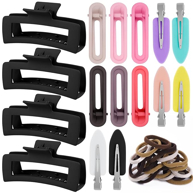 TOCESS 36-Piece Hair Accessories Set: Large Black Claw Clips, Hair Ties Damage No & Styling Duck Bill Clips Alligator, Designed for Women and Girls with Thick Hair, Ideal for Ponytails and Braids.