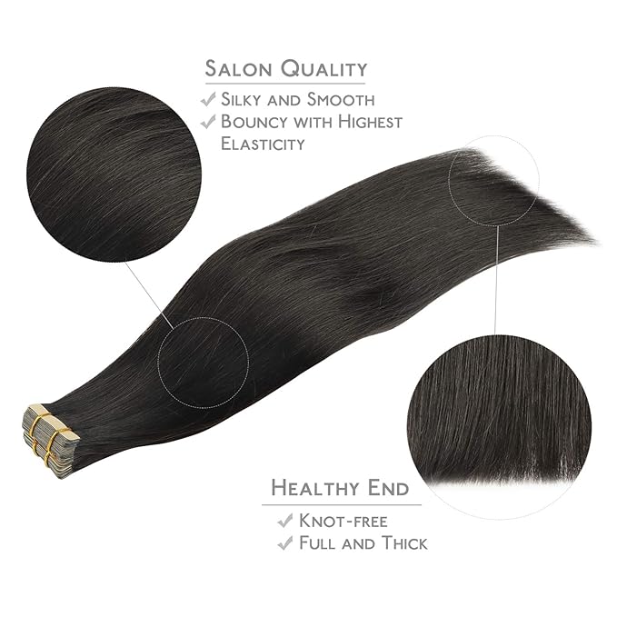 WENNALIFE Tape in Hair Extensions Human Hair, 20pcs 60g 26 inch Natural Black Remy Hair Extensions Straight Human Hair Tape in Extensions Skin Weft Tape Extensions Human Hair