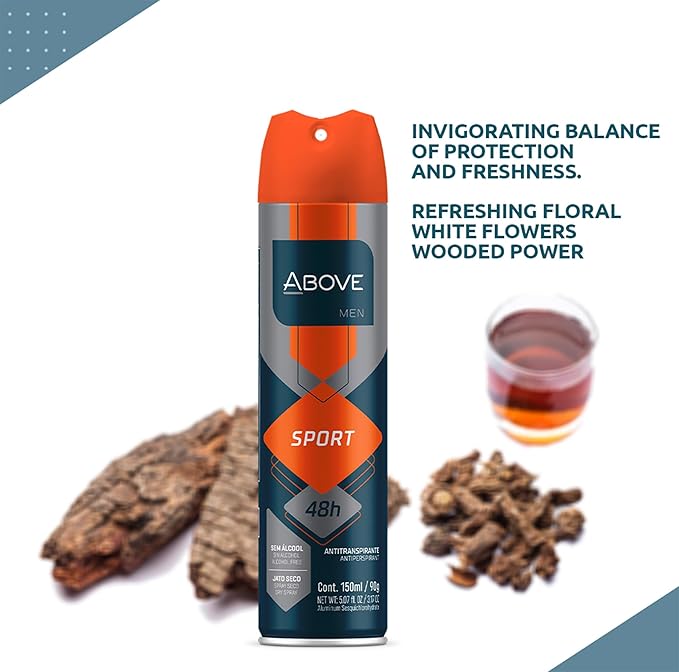 ABOVE 48 Hours Antiperspirant Deodorant, Sport, 3.17 oz - Dry Spray Deodorant for Men - Floral Scent - Antiperspirant Spray - No Stain - Cruelty-Free