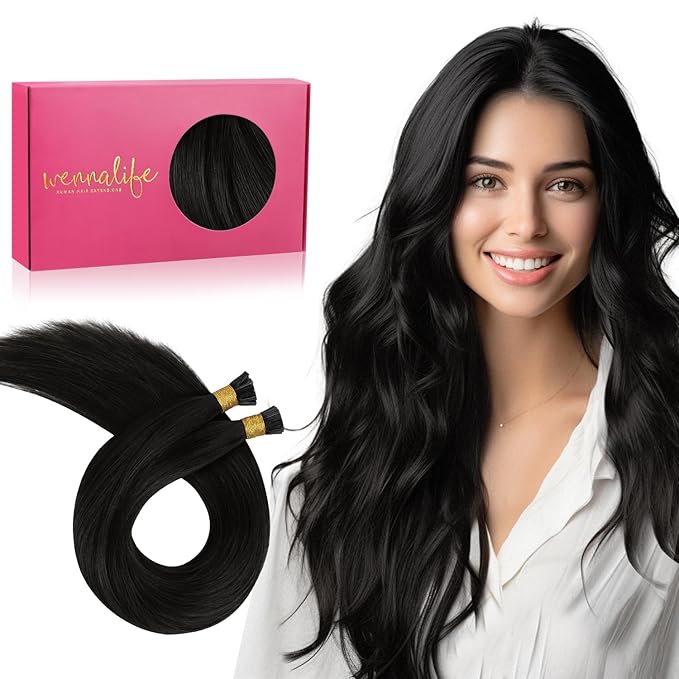 WENNALIFE I Tip Hair Extensions Real Human Hair, 100g 200s 14 Inch Natural Black Remy Itip Human Hair Extensions Invisible Itips Straight I Tips Cold Fusion Extensions