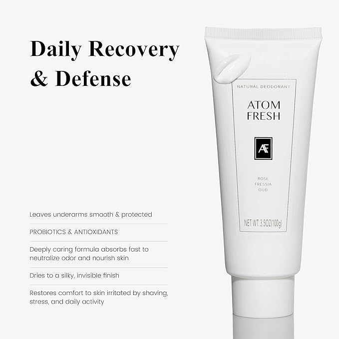 Atom Fresh Deodorant for Women, Natural Deodorantcream with 72-Hour Odor Control, Aluminum Free Deodorant for Sensitive Skin, Baking Soda Free with Amino Acids & Probiotics, Comfy Woody, 3.5 oz