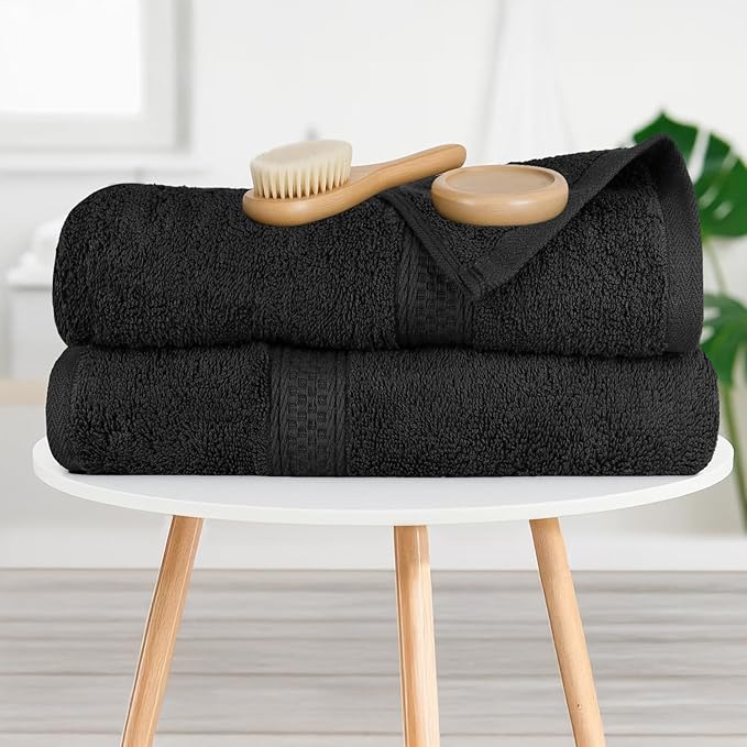 RIVERSIDE 100% Ring Spun Cotton Large Bath Towels Set of 4, 27 x 54 Inches – Quick Dry, Soft & Highly Absorbent Towels for Shower & Bathroom – Luxury 600 GSM Towels for Home, Spa, Gym, Hotel, Black
