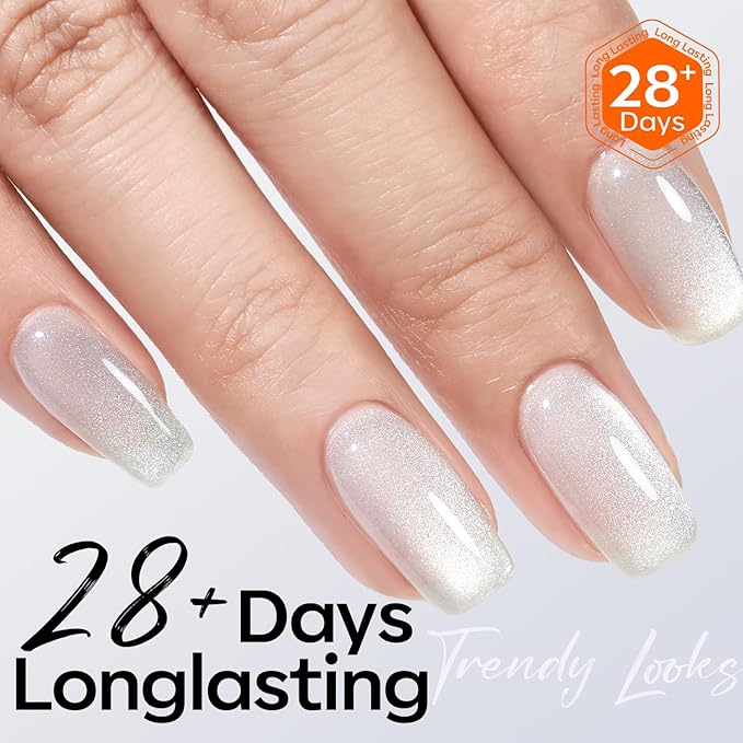modelones Silver Cat Eye Gel Nail Polish Glitter White Cat Eye Gel Polish Clear 9D Holographic High Density Crystal Nail Polish with Magnet Soak Off U V Shimmer Polish Christmas Nail 15ML