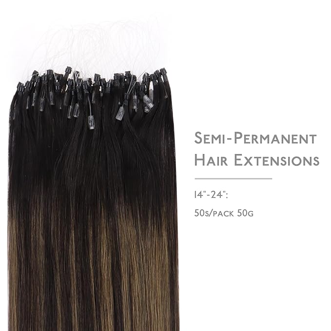 WENNALIFE Microlink Hair Extensions Human Hair, 50g 50s 20 Inch Balayage Dark Brown Mixed Chestnut Brown Remy Micro Bead Hair Extensions Real Human Hair Micro Loop