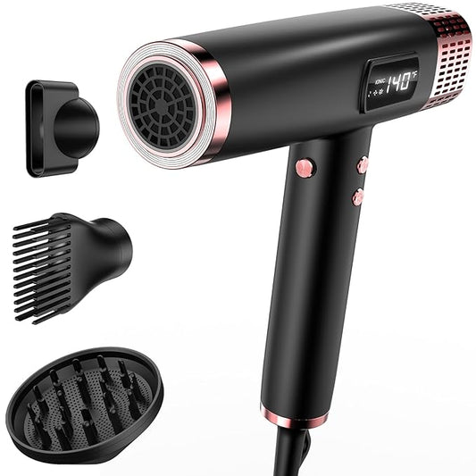 Dual Voltage Ionic Hair Dryer with Diffuser - 1875W High-Speed Blow Dryer for Women, Fast Drying, No Heat Damage, Low Noise, Lightweight, European Travel 110V-120V/220V-240V, Gifts for Women