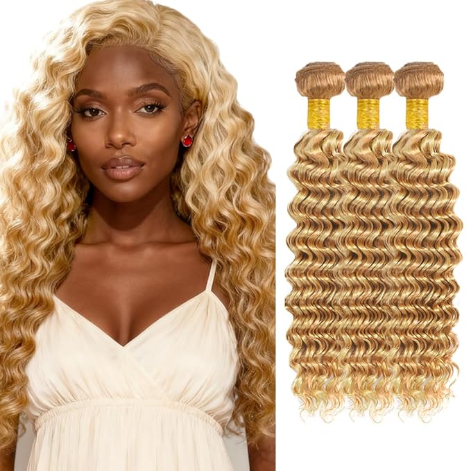 24 26 28 inch Blonde Bundles Human Hair 613 Bundles P27613 Deep Wave Bundle 613 Wet and Wavy Bundle Human Hair 150g