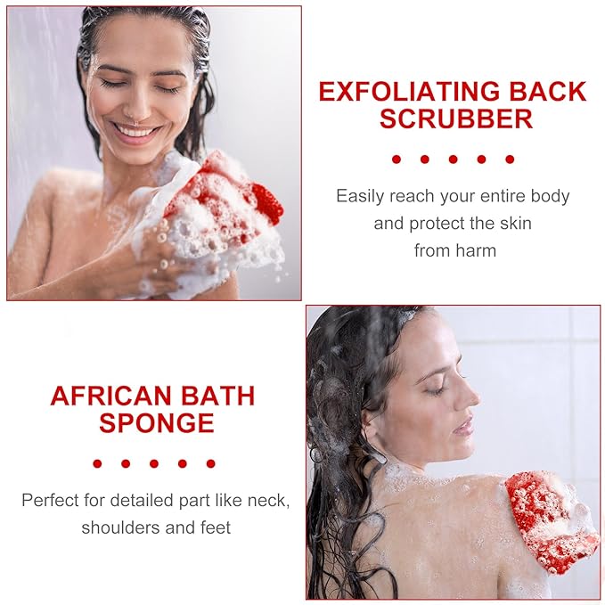 Geiserailie African Net Sponge Long Bathing Net Shower Body Scrubber Back Scrubber Skin Smoother Bathing Sponge for Daily Use or Stocking Stuffer(Red)