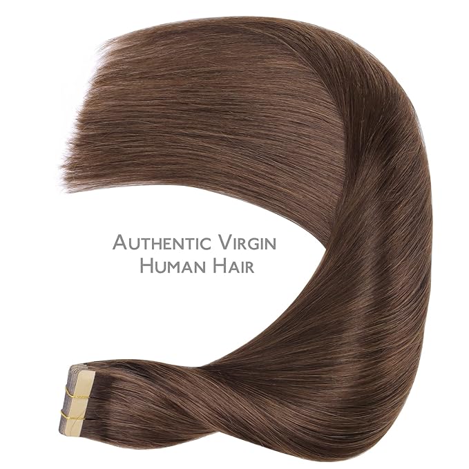 WENNALIFE Tape in Hair Extensions Human Hair, 20pcs 50g 24 inch Chocolate Brown Remy Hair Extensions Straight Human Hair Tape in Extensions Skin Weft Tape Extensions Human Hair