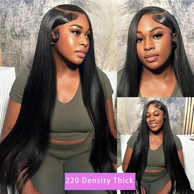 13x6 Straight Lace Front Wigs Human Hair HD Transparent Lace Frontal Human Hair Wigs for Women Glueless Wigs Human Hair Pre Plucked Black Wig 200% Density 22 Inch