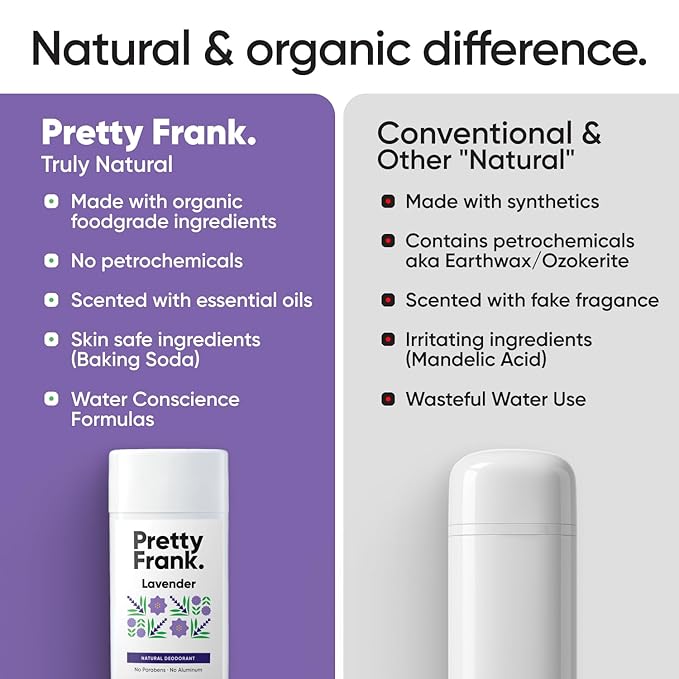 Pretty Frank Natural Aluminum-Free Deodorant Stick, Lavender (1-Pack) | All-Day Odor Control for Women & Men | Effective, Skin Soothing Formula with Safe, Organic Ingredients and Essential Oils